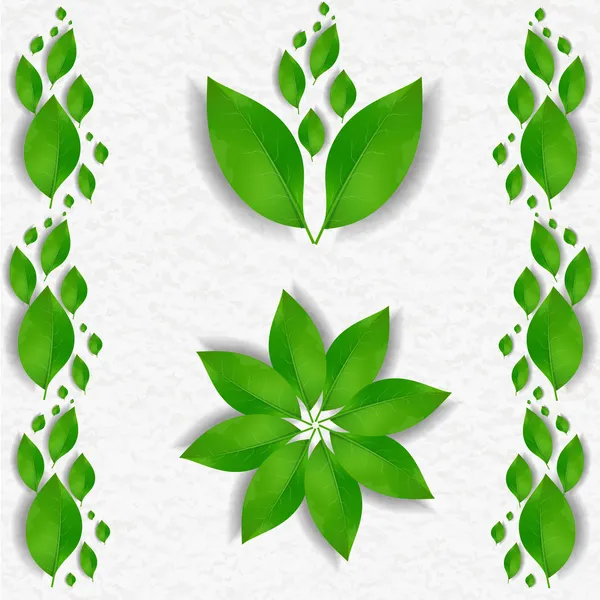 Many green leaves on the grey background — Stock Vector