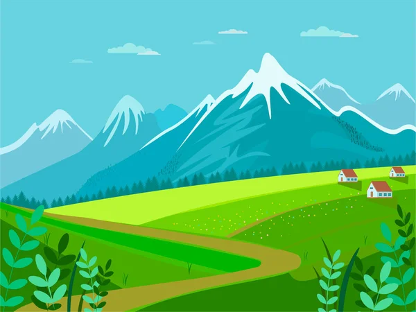 Paisaje Montaña Con Prado Verde Suiza Naturaleza Vector Tirol Austria — Archivo Imágenes Vectoriales