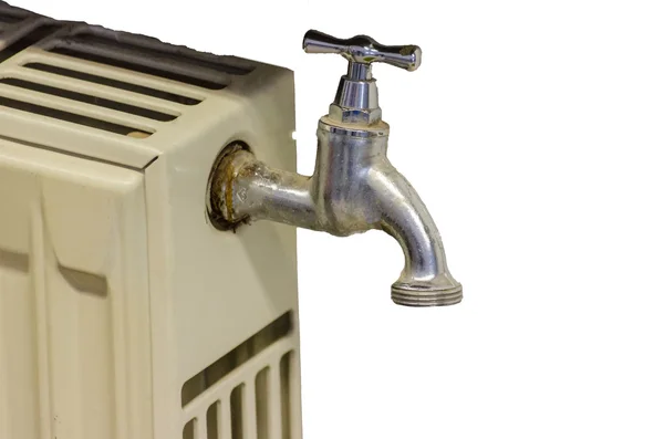 Strange radiator with water tap — Stock Photo, Image