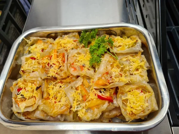 Japanese Dumplings Gyoza Pork Meat Vegetables Plate — Stock Photo, Image