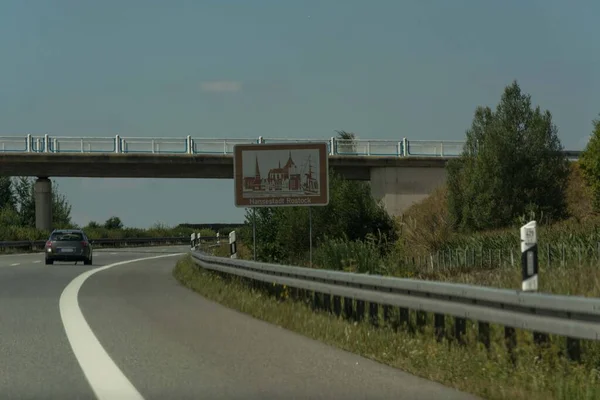 Autobahn Assina Alemanha Legenda Alemão Nomes Cidades Rostock — Fotografia de Stock