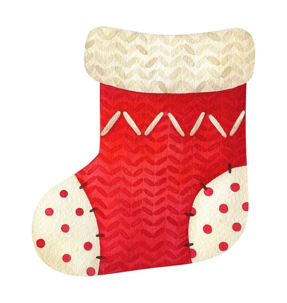 Red Christmas Stocking Traditional Knitted Sock New Year Gifts Festive — Stock Photo, Image