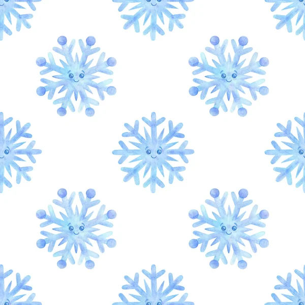 Padrão Sem Costura Com Flocos Neve Aquarela Cor Azul Fundo — Fotografia de Stock