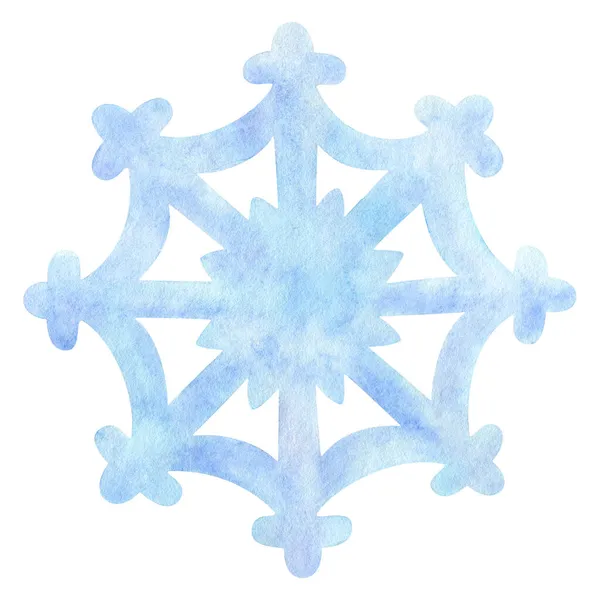 Blue Snowflake Watercolor Illustration Snowy Flake Hand Drawn Drawing Isolated — Stock Photo, Image