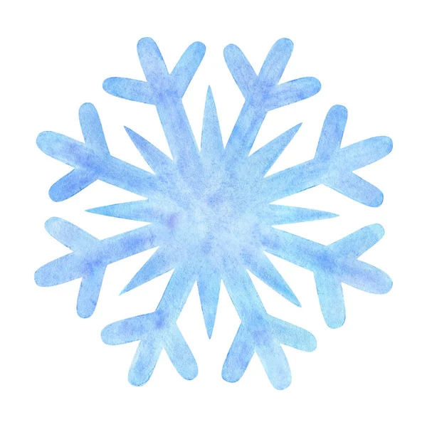 Een Blauwe Sneeuwvlok Aquarel Illustratie Van Een Besneeuwde Vlok Handgetekende — Stockfoto