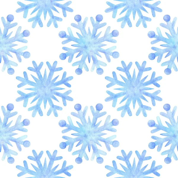 Padrão Sem Costura Com Flocos Neve Aquarela Cor Azul Fundo — Fotografia de Stock