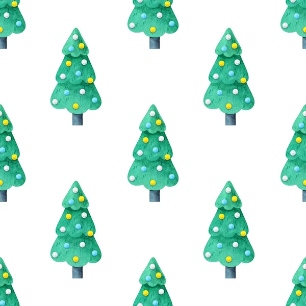 Weihnachtsbaum Mit Dekorationen Auf Weißem Hintergrund Nahtloses Muster Mit Dem — Stockfoto