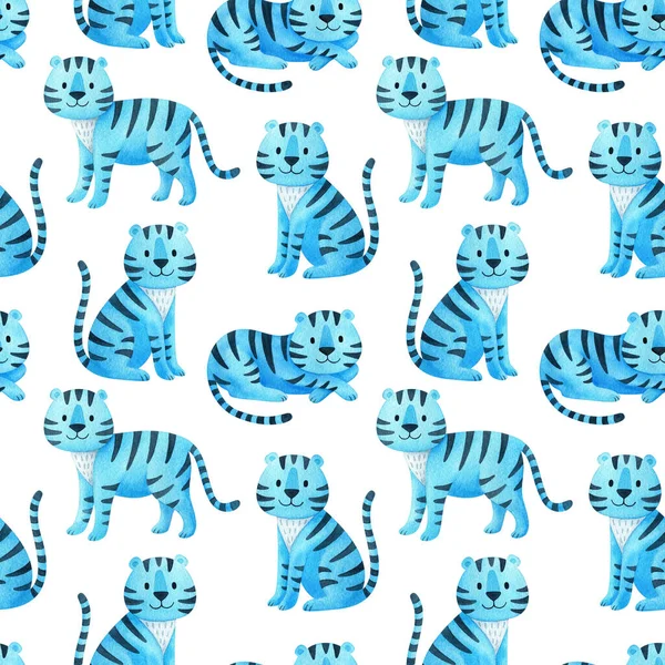 Padrão Sem Costura Com Tigres Azuis Ornamento Sem Fim Ano — Fotografia de Stock