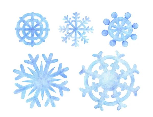 Niebieski Płatek Śniegu Akwarelowa Ilustracja Śnieżnego Płatka Ręcznie Rysowany Rysunek — Zdjęcie stockowe