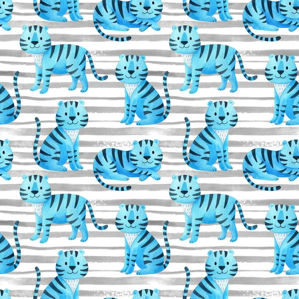 Бесшовный Рисунок Голубыми Тиграми Украшение Нового 2022 Года Белом Фоне — стоковое фото