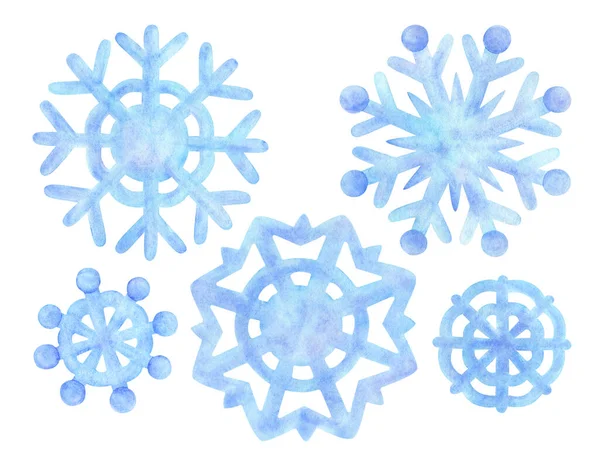 Niebieski Płatek Śniegu Akwarelowa Ilustracja Śnieżnego Płatka Ręcznie Rysowany Rysunek — Zdjęcie stockowe