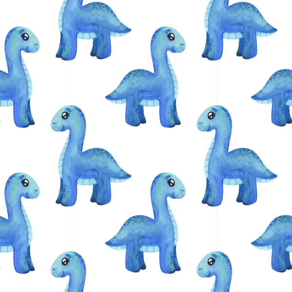 Modèle Sans Couture Avec Des Dinosaures Bleus Bébé Éclos Aquarelle — Photo