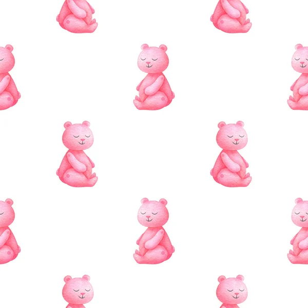 Απρόσκοπτη Μοτίβο Για Μωρό Πλούσια Ροζ Αρκουδάκια Λευκό Φόντο Ακουαρέλα — Φωτογραφία Αρχείου
