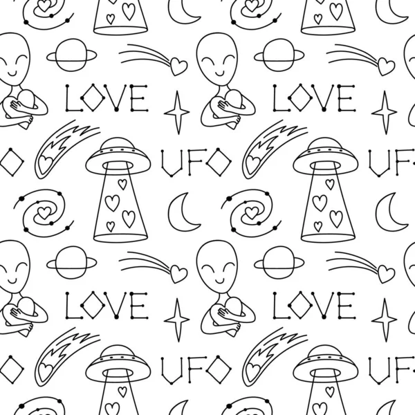 Desenho Vetorial Contorno Amor Ufo Alien Estilo Doodle Dia Dos imagem  vetorial de AnnaSukhova© 542090100