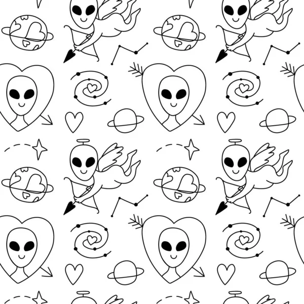 Alien bonito segurando coração de amor no vetor de desenho animado do dia  dos namorados ilustração