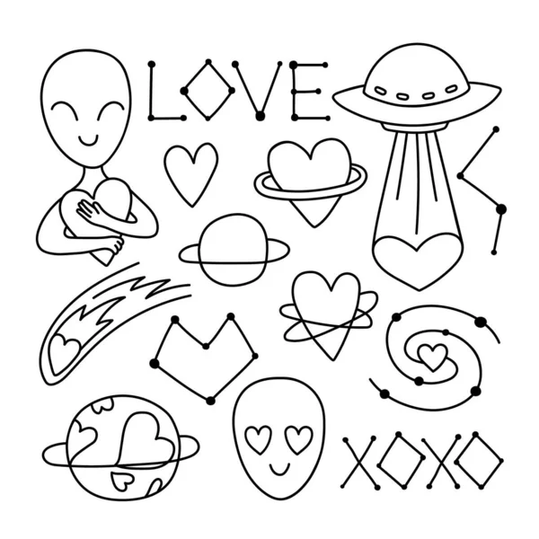 Alien bonito segurando coração de amor no vetor de desenho animado do dia  dos namorados ilustração