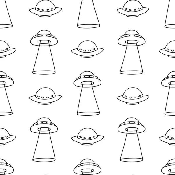 Fond Ovni Soucoupes Volantes Motif Sans Couture Dans Style Doodle — Image vectorielle