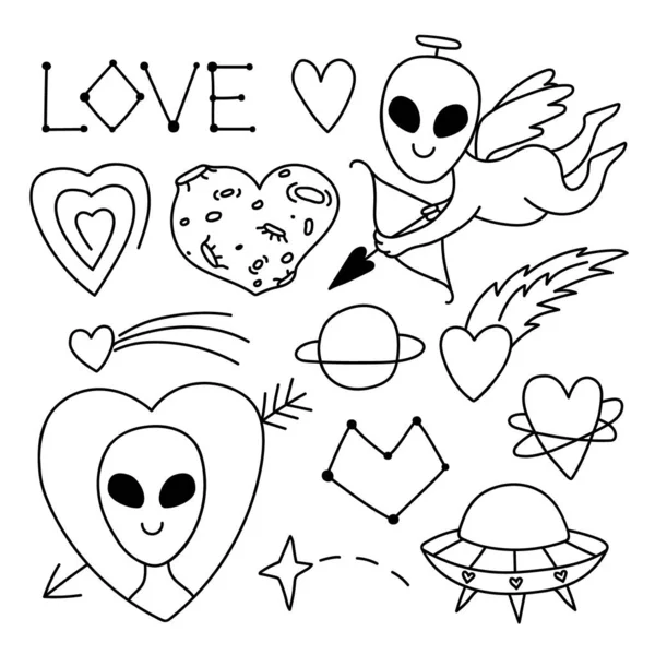 Desenho Vetorial Contorno Amor Ufo Alien Estilo Doodle Dia Dos imagem  vetorial de AnnaSukhova© 542090100