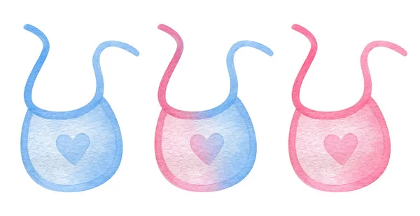 Babete Bebê Azul Cinza Rosa Com Coração Isolado Fundo Branco — Fotografia de Stock