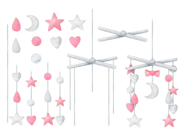 Celular Crianças Rosa Cinza Com Coração Lua Estrelas Isoladas Fundo — Fotografia de Stock