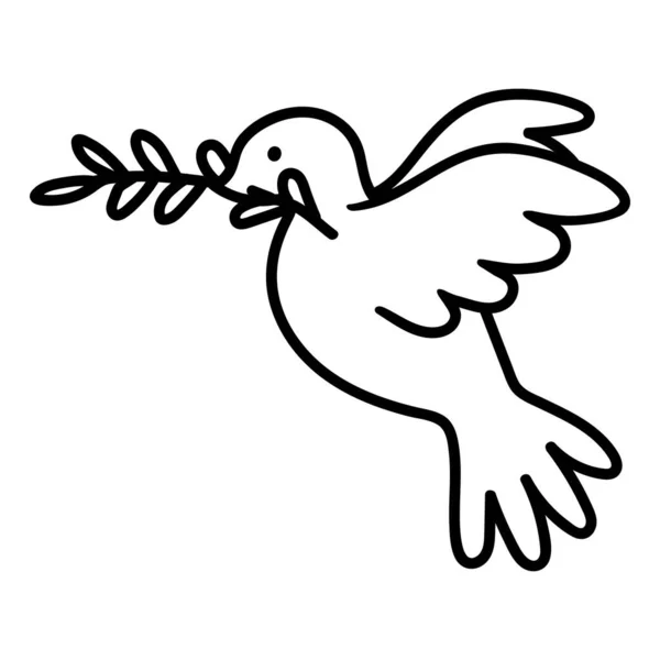 用和平鸽画的涂鸦风格的画 环绕着和平日的图像 反战线形的鸽子用树枝画图 手绘的印刷品 没有战争 创意艺术与世界和平的象征 — 图库矢量图片