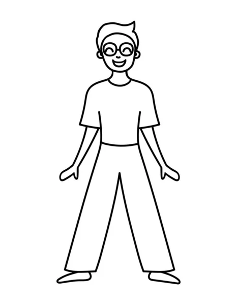 Desenho Homem Estilo Doodle Ilustração Linear Contornada Menino Sorridente Homem — Vetor de Stock