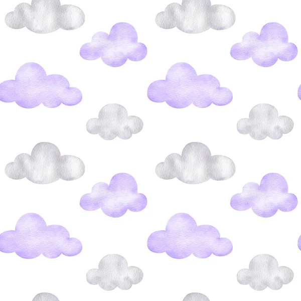 Padrão Sem Costura Com Muito Peri Nuvens Violetas Céu Aquarela — Fotografia de Stock
