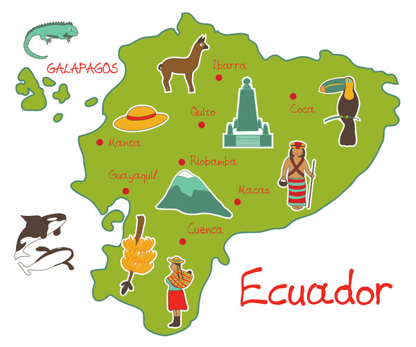 Map of ecuador with typical features