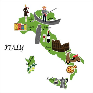 tipik özellikleri ile İtalya Haritası