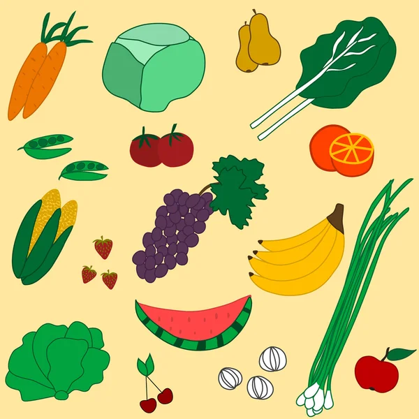Бесшовный узор из фруктов и овощей — стоковый вектор