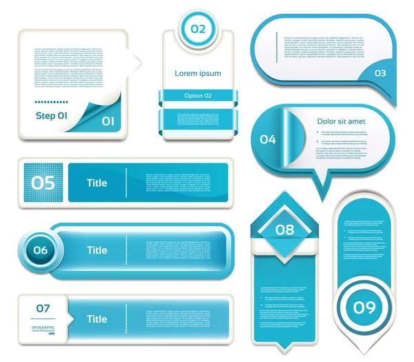 Set van blauwe vector vooruitgang, versie, stap pictogrammen. EPS 10 — Stockvector