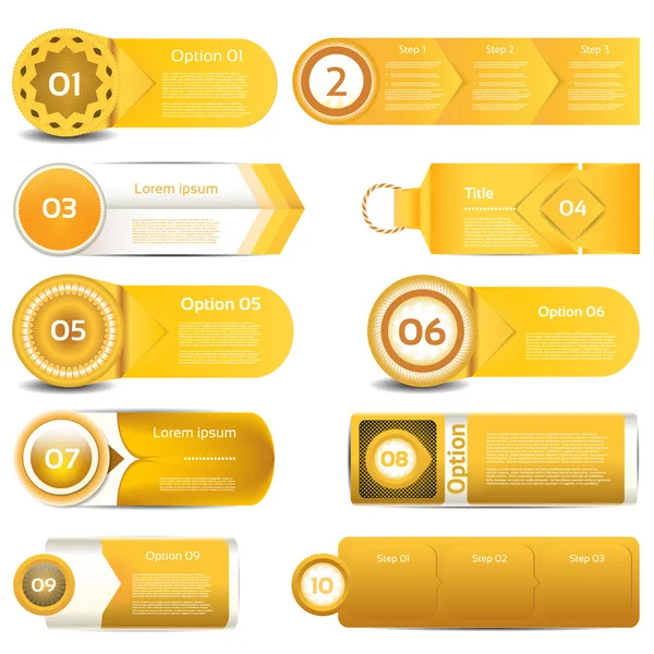 Ensemble d'icônes de progression du vecteur orange, version, étape. eps 10 — Image vectorielle