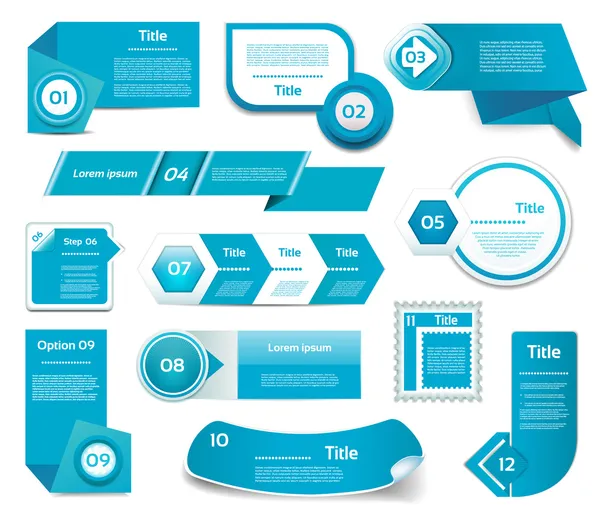 Set of blue vector progress, version, step icons. eps 10 — Stock Vector