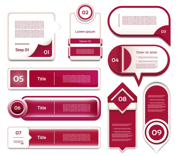 Set di progressi vettoriali rosso-viola, versione, icone passo. punti 10 — Vettoriale Stock
