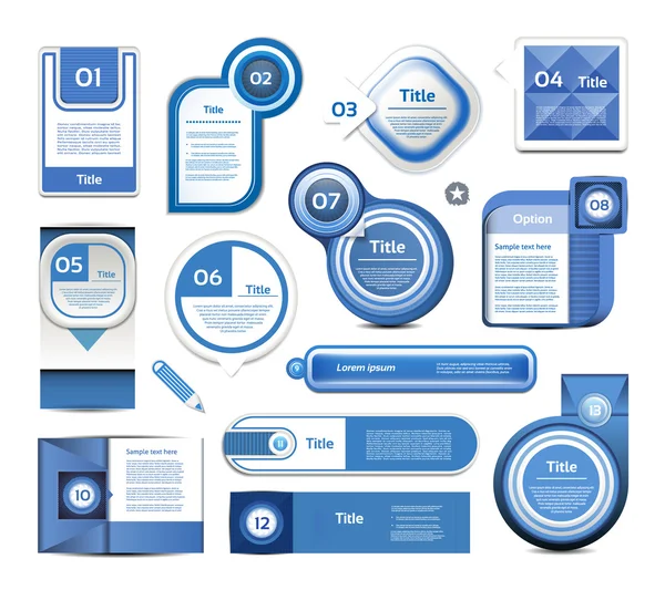 Set of blue vector progress, version, step icons. eps 10 — Stock Vector