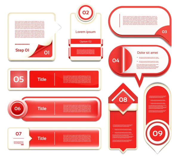 Set of red vector progress, version, step icons. eps 10 — Stock Vector