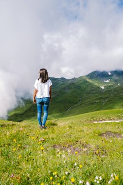 Grindelwald, İsviçre Grindelwald. Arka planda Mattenberg 'in parçaları, Bachalpsee Gölü' nün yukarısında Bernese sıradağları var. En yüksek tepeler Eiger, Jungfrau ve Faulhorn ünlü yerlerdedir. İsviçre Alpleri