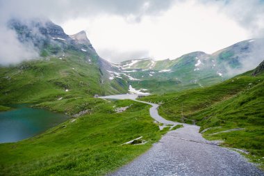 Grindelwald, İsviçre Grindelwald. Arka planda Mattenberg 'in parçaları, Bachalpsee Gölü' nün yukarısında Bernese sıradağları var. En yüksek tepeler Eiger, Jungfrau ve Faulhorn ünlü yerlerdedir. İsviçre Alpleri