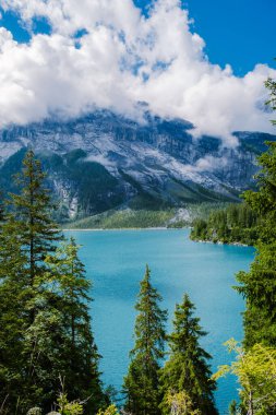 Benzersiz Oeschinensee Gölü 'nde çekici bir yaz sabahı. Bluemlisalp Dağı, Kandersteg Köyü, İsviçre, Avrupa ile İsviçre Alpleri 'nde harika bir açık hava sahnesi.