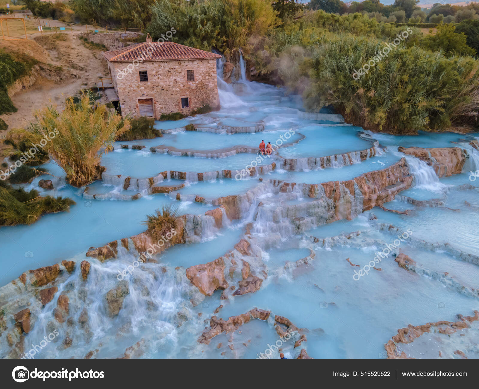Natural spa with waterfalls and hot springs at Saturnia thermal