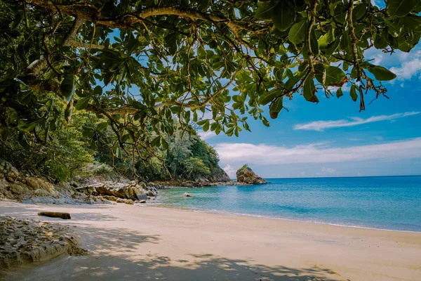 Банановый пляж, Пхукет, Таиланд, Красивый пляж Фалал с пальмовыми деревьями на острове Пхукет, Таиланд, Банановый пляж в Чонг Тале, Таланг, Пхукет Прованс, Таиланд. — стоковое фото