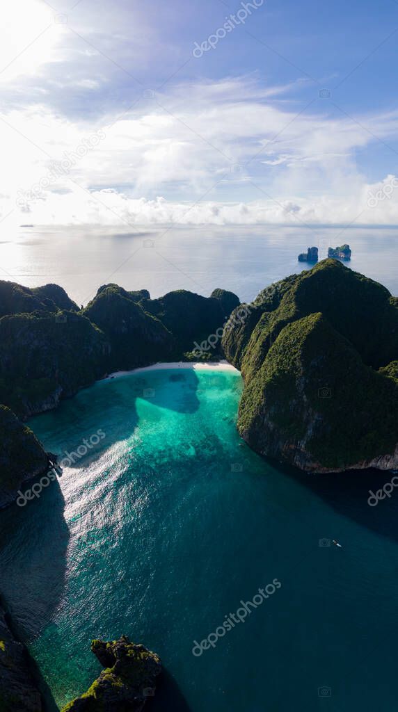 Maya Bay Koh Phi Phi Thailand, Turquoise clear water Thailand Koh Pi Pi,Scenic aerial view of Koh Phi Phi Island in Thailand