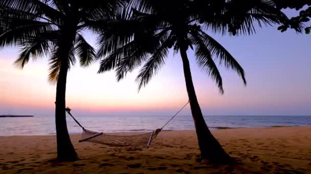 NaJomtien Pattaya Tayland, Sahilde hamak Gün batımında palmiye ağaçları — Stok video