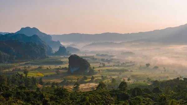 Sunrise at Phu Langka in Northern Thailand, Phu Langka national park covers the area of approximately 31,250 Rai in Pai Loam Sub-district, Ban Phaeng District of Nakhon Phanom Province — Photo