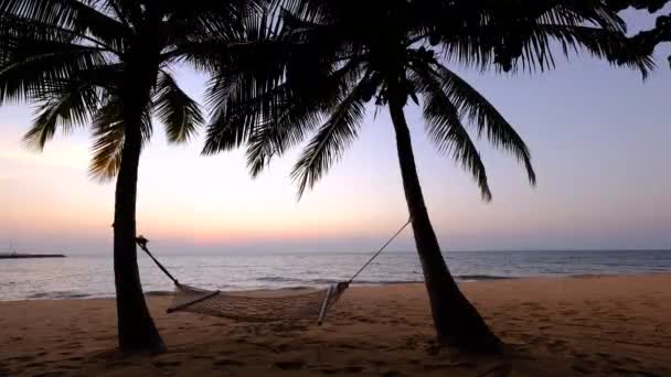 Praia Najomtien Pattaya Tailândia, pôr do sol em uma praia tropical com palmeiras Na Jomtien praia com árvores pal durante o pôr do sol em Pattaya Tailândia — Vídeo de Stock