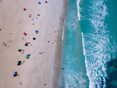 Camps Bay plajı Cape Town yukarıdan insansız hava aracı manzaralı, Camps Bay Cape Town