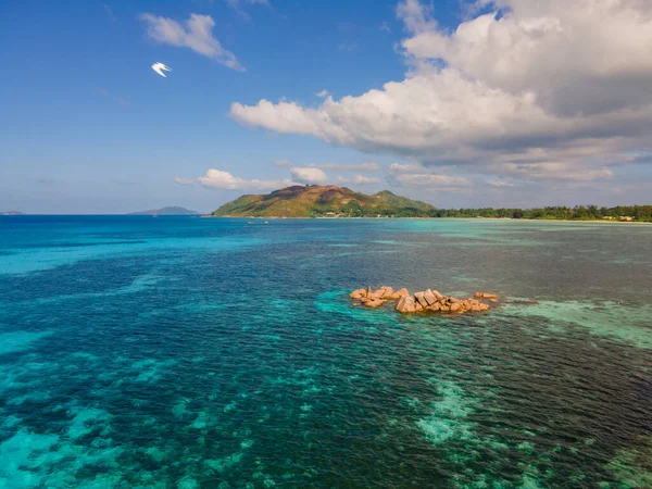 Tropikalna Wyspa Praslin Seszele Widok Drona Nad Piere Wyspa Seszele — Zdjęcie stockowe