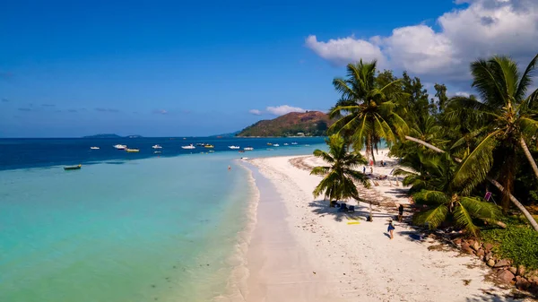 Praslin Seyşeller Plajları Palmiye Ağaçları Olan Tropikal Bir Ada Anse — Stok fotoğraf