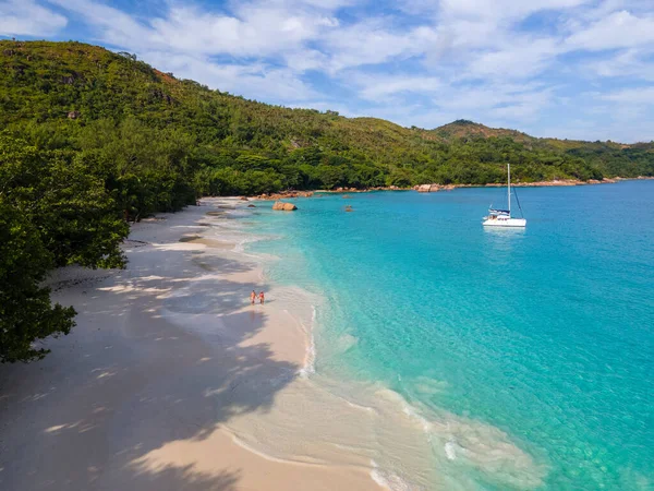 Praslin Seychelles Ilha Tropical Com Praias Withe Palmeiras Anse Lazio — Fotografia de Stock