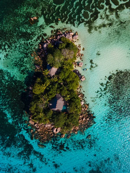 Praslin Ilha Tropical Seychelles Vista Drone Acima Piere Ilha Seychelles — Fotografia de Stock